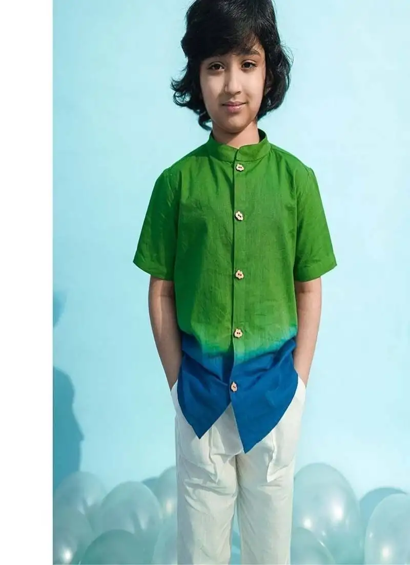 Green plain cotton shirt