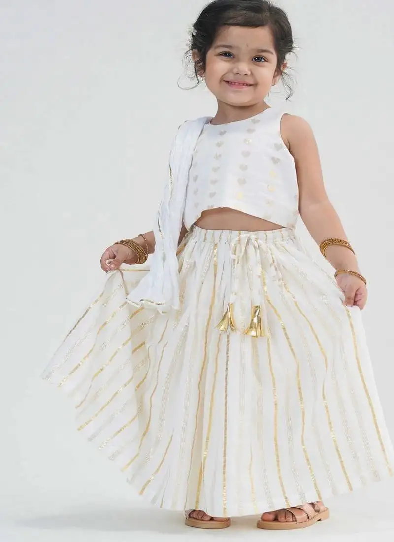 White embroidered cotton lehenga