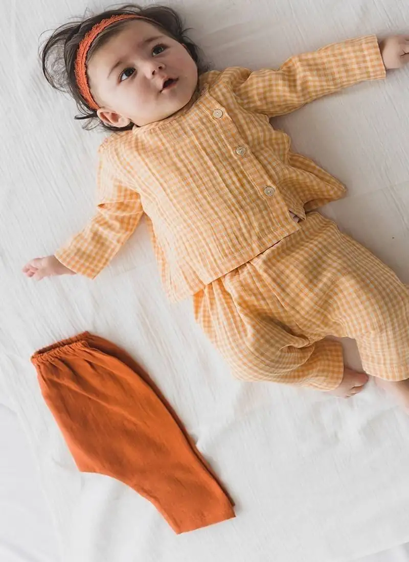 Orange plain cotton jhabla set