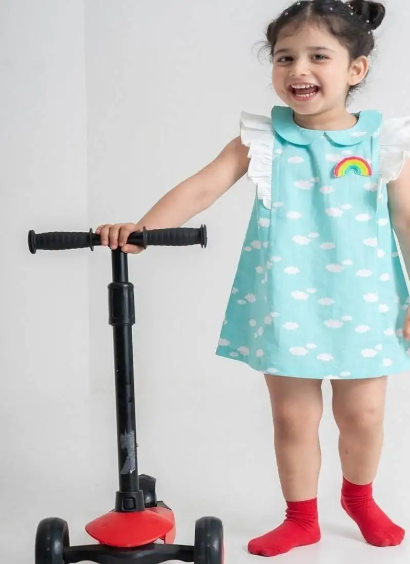 Blue printed cotton dress