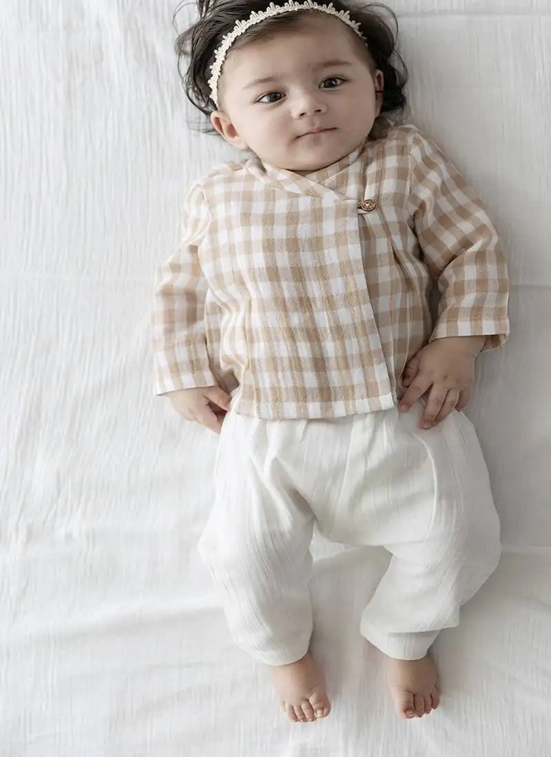 Beige plain cotton jhabla set