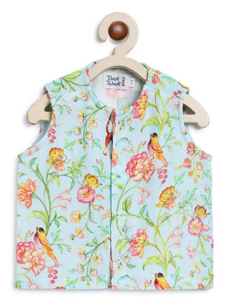 Green printed cotton jhabla set