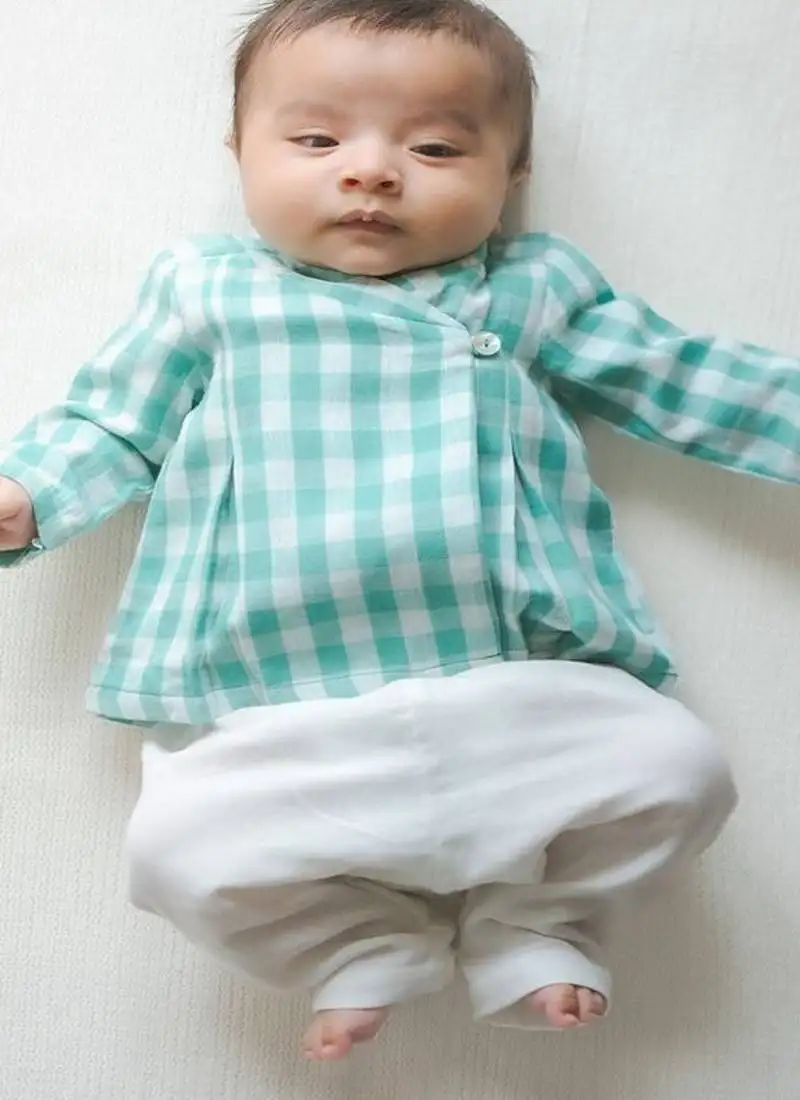 Green plain cotton jhabla set