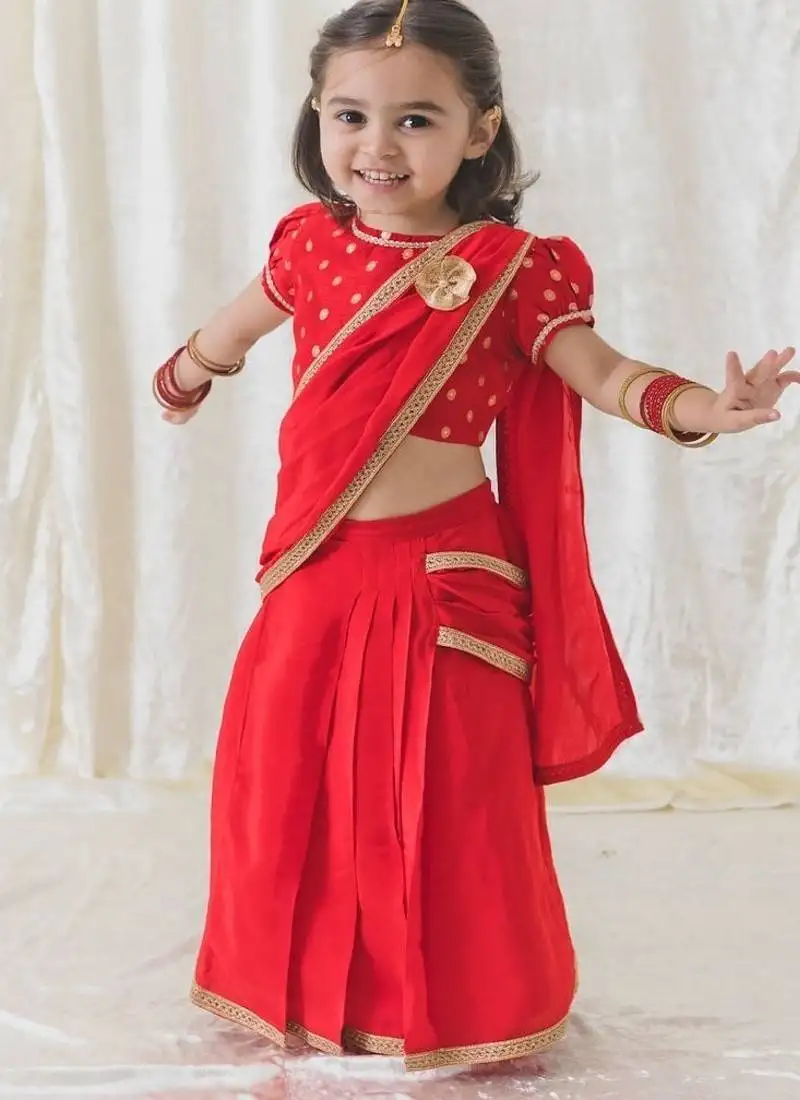 Red plain viscose saree