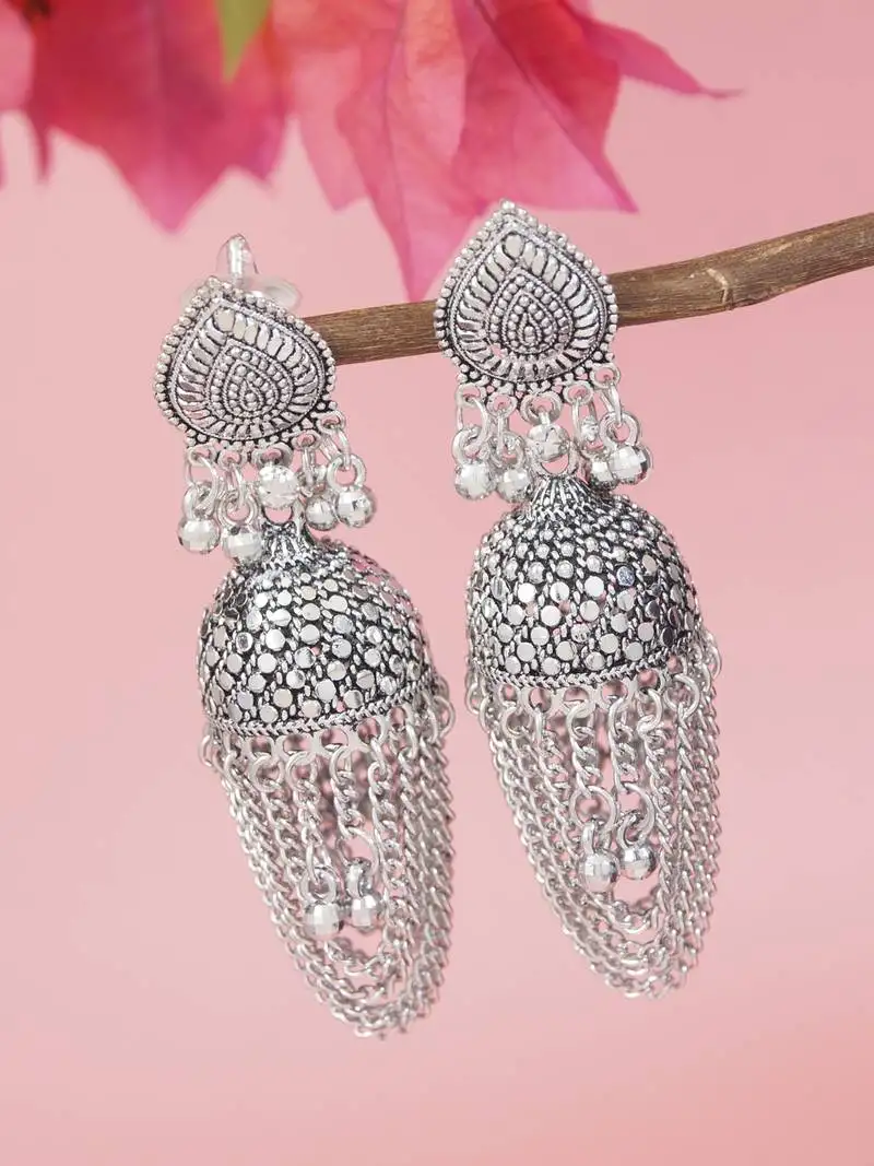 Ethnic silver oxidizedstyle jhumka earrings for women