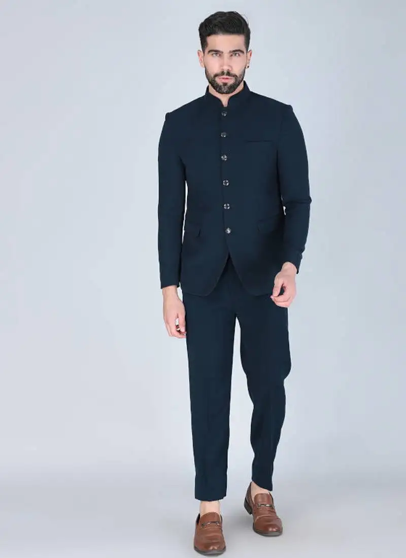 Teal green bandhgala suit for men