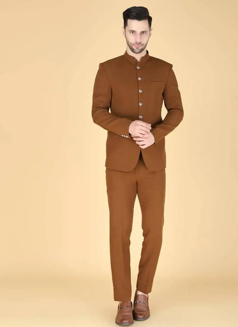 Brown bandhgala suit for men