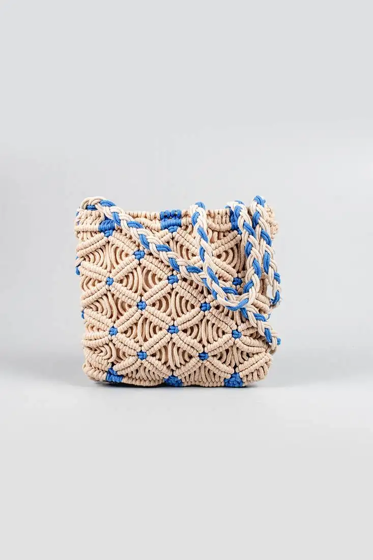 Cosmos blue macrame sling bag