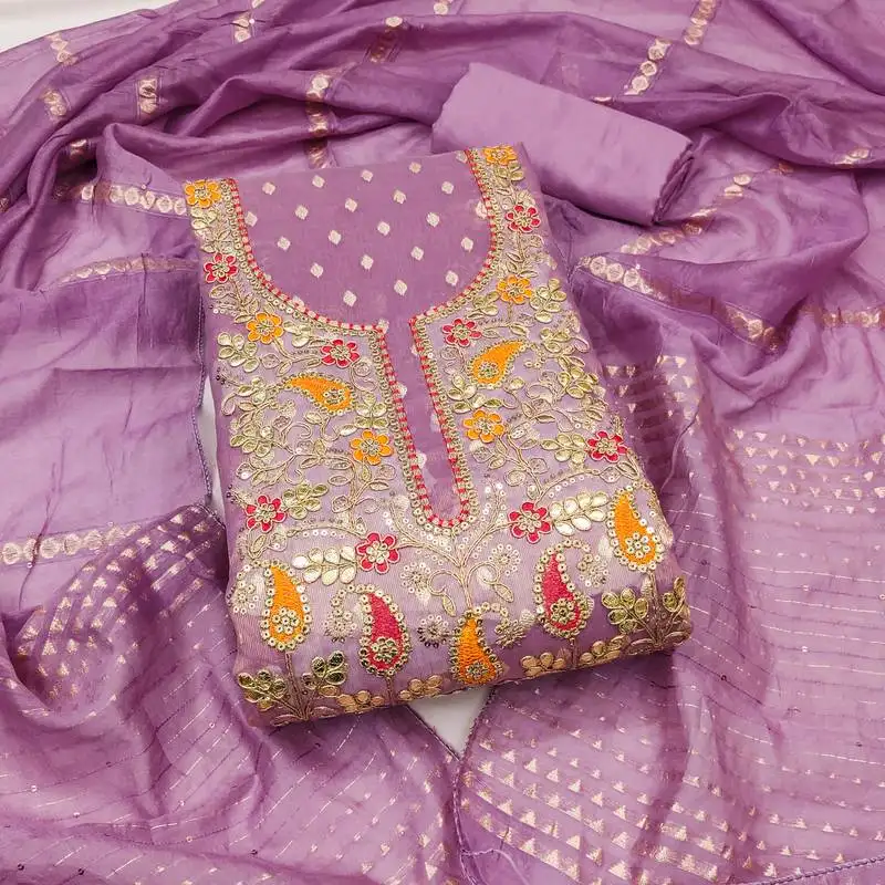 Women's levender unstitched weaving embroidery & fancy border simmer jacquard dress material (rnx5050ldr)