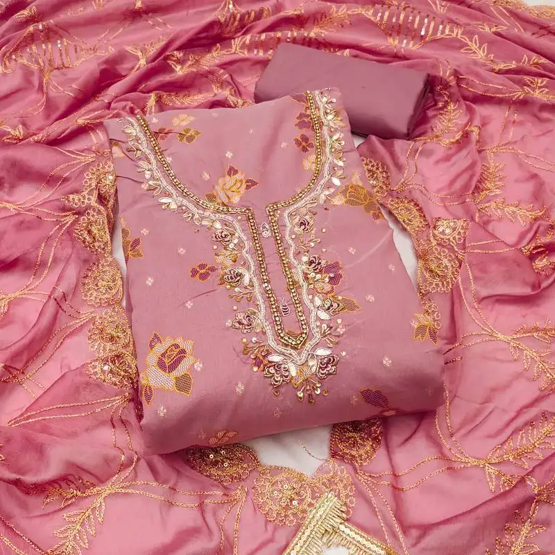 Women's purple unstitched print & handwork modal dress material (msmfc11608c)