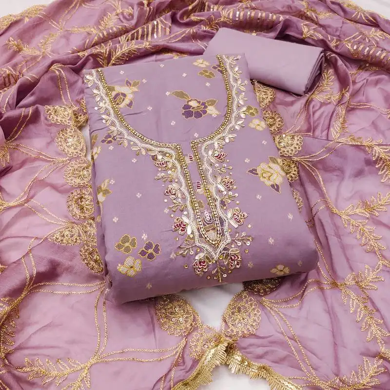 Women's levender unstitched print & handwork modal dress material (msmfc11608b)