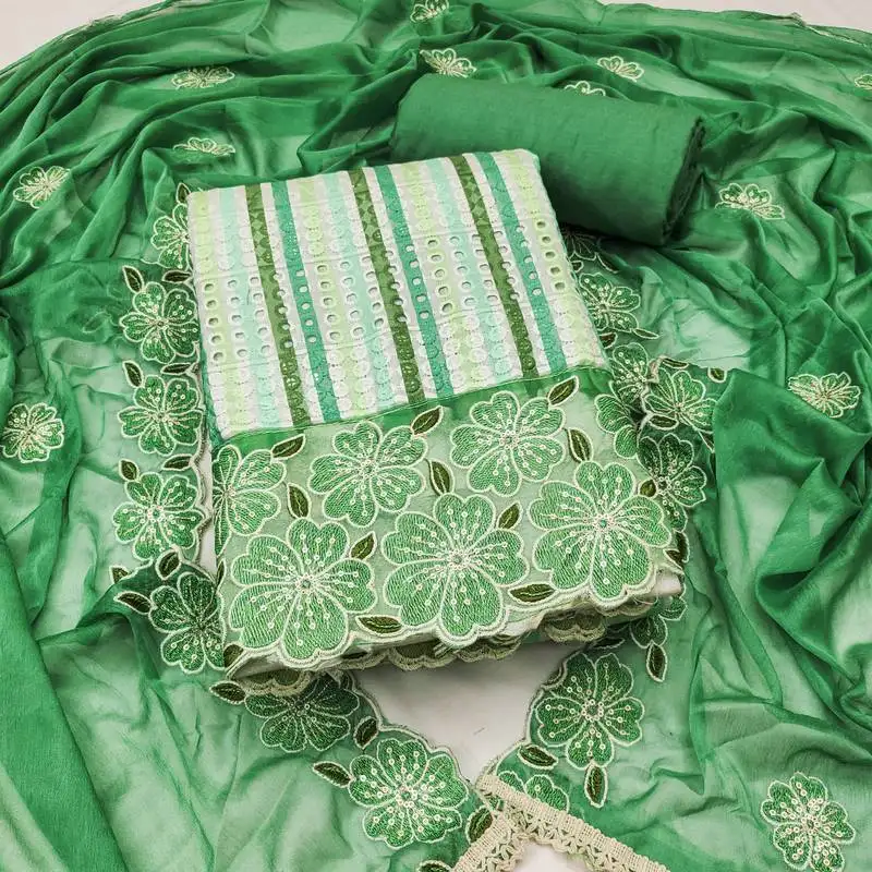 Women's multi unstitched heavy thread sequence embroidery digital print pure cambric cotton dress material (msmfc11604b)