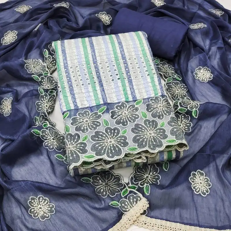 Women's multi unstitched heavy thread sequence embroidery digital print pure cambric cotton dress material (msmfc11604c)