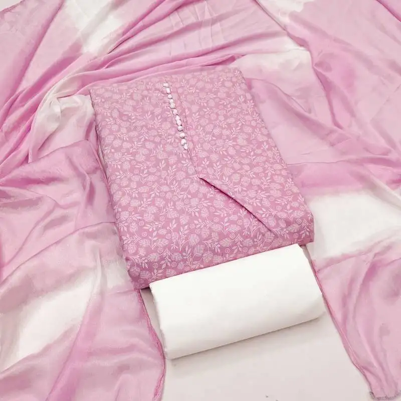 Women's pink unstitched print cotton dress material (gngr50133pnk)