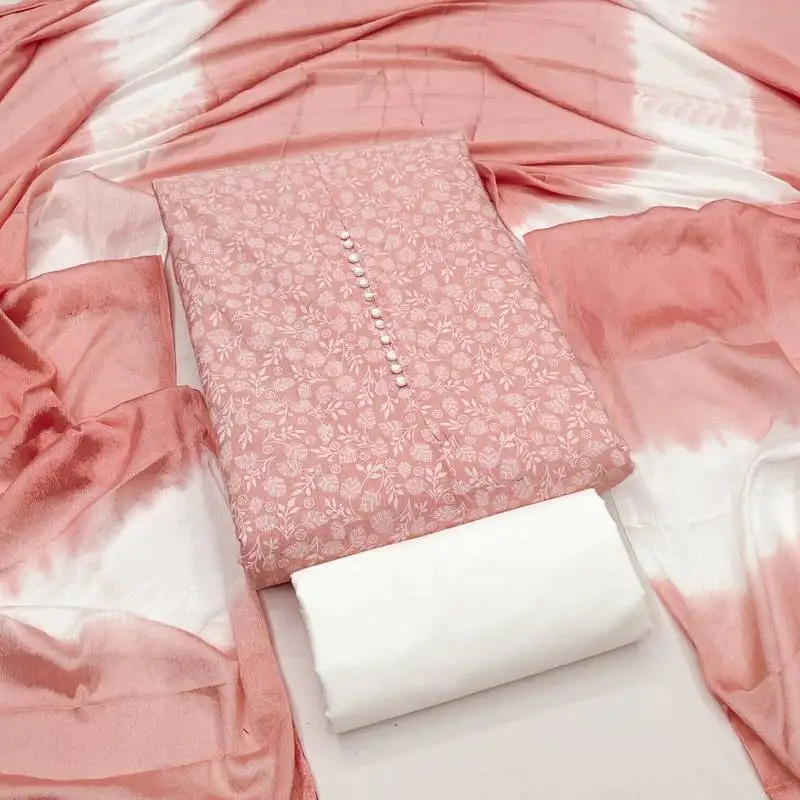 Women's peach unstitched print cotton dress material (gngr50133pch)