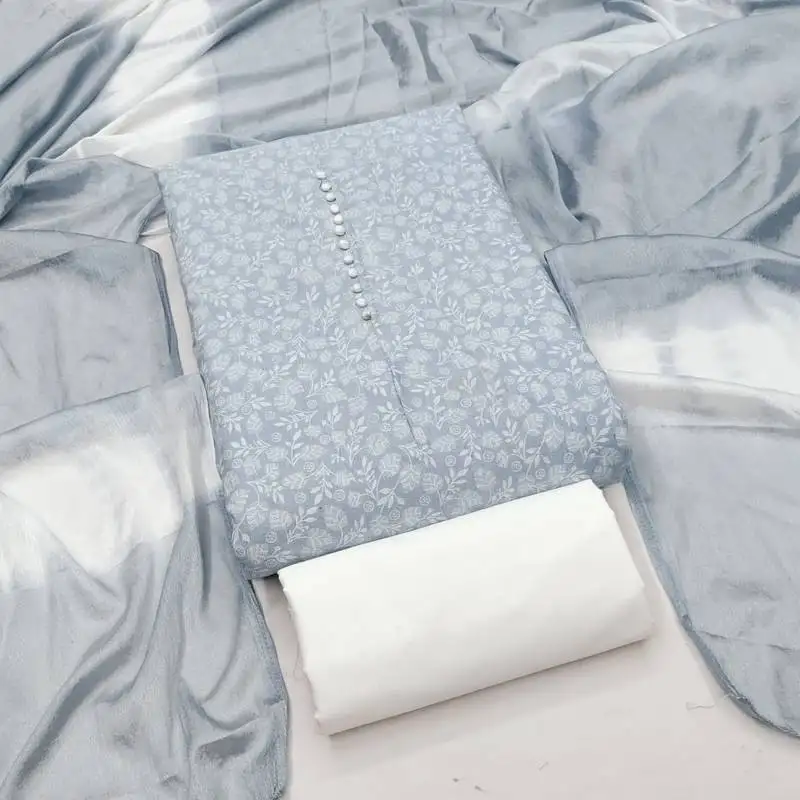 Women's grey unstitched print cotton dress material (gngr50133gry)