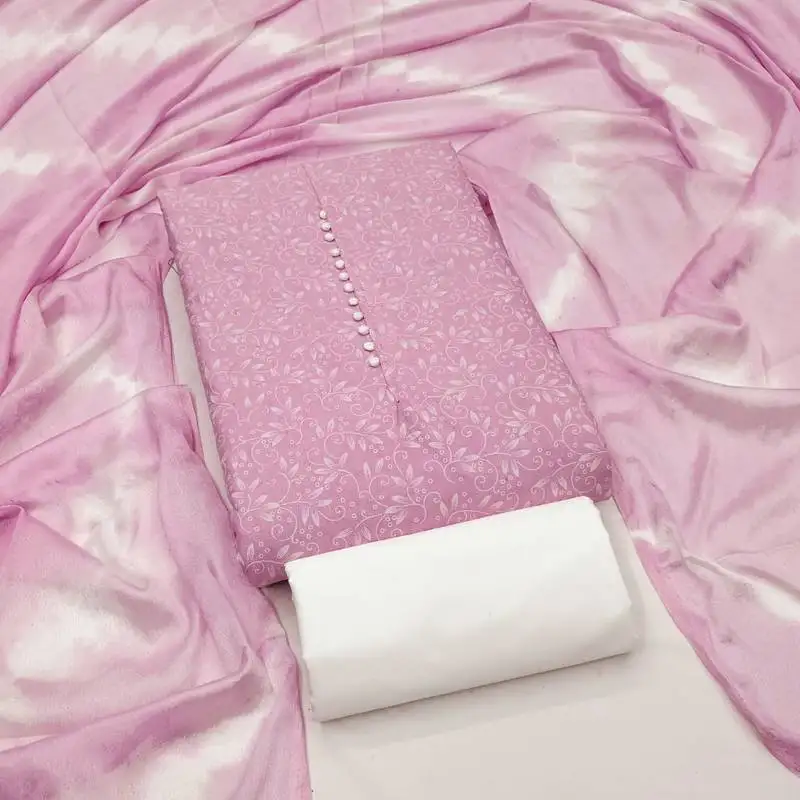 Women's pink unstitched print cotton dress material (gngr50132pnk)