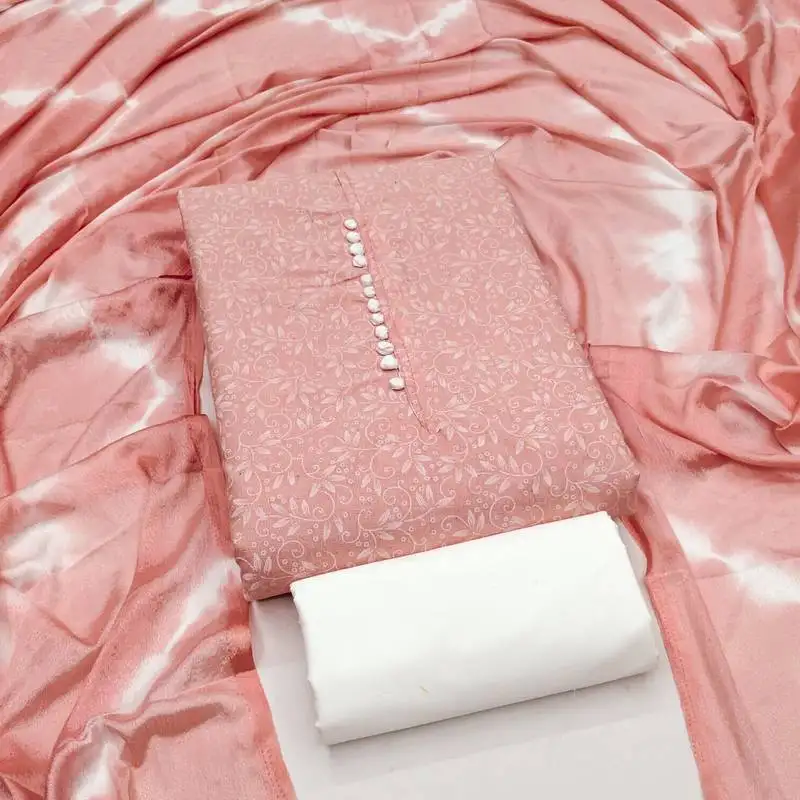 Women's peach unstitched print cotton dress material (gngr50132pch)