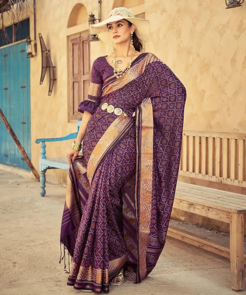 Wine soft silk blend saree with unstitched blouse