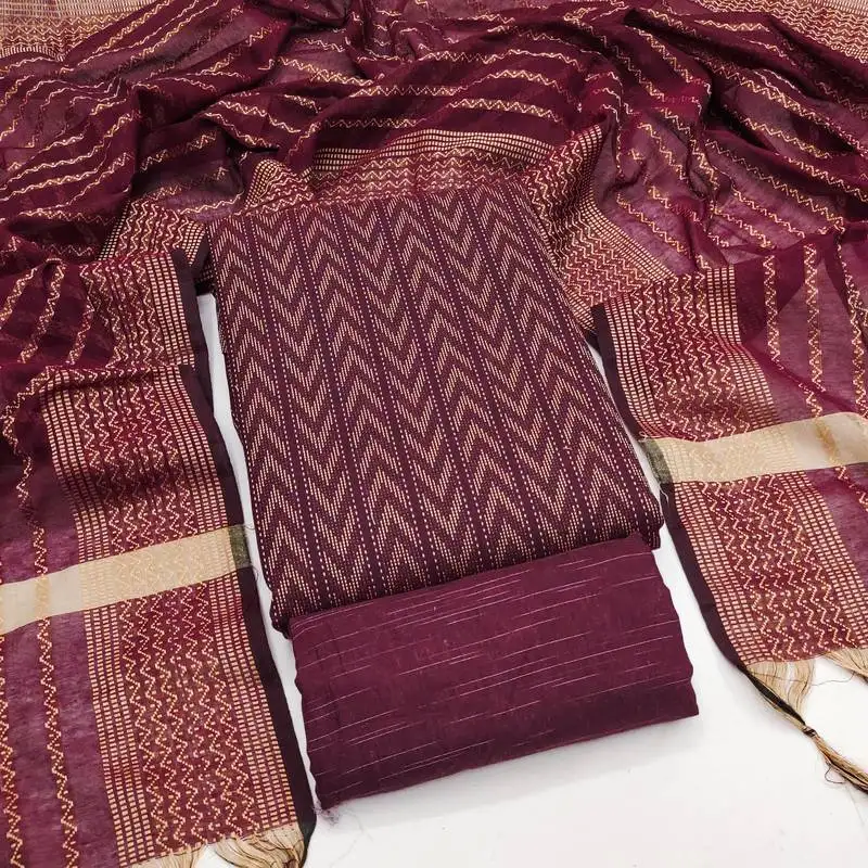 Women's magenta unstitched weaving cotton jacquard dress material (gngr50123mgt)