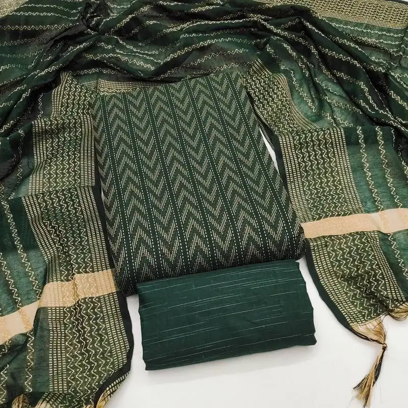 Women's green unstitched weaving cotton jacquard dress material (gngr50123grn)