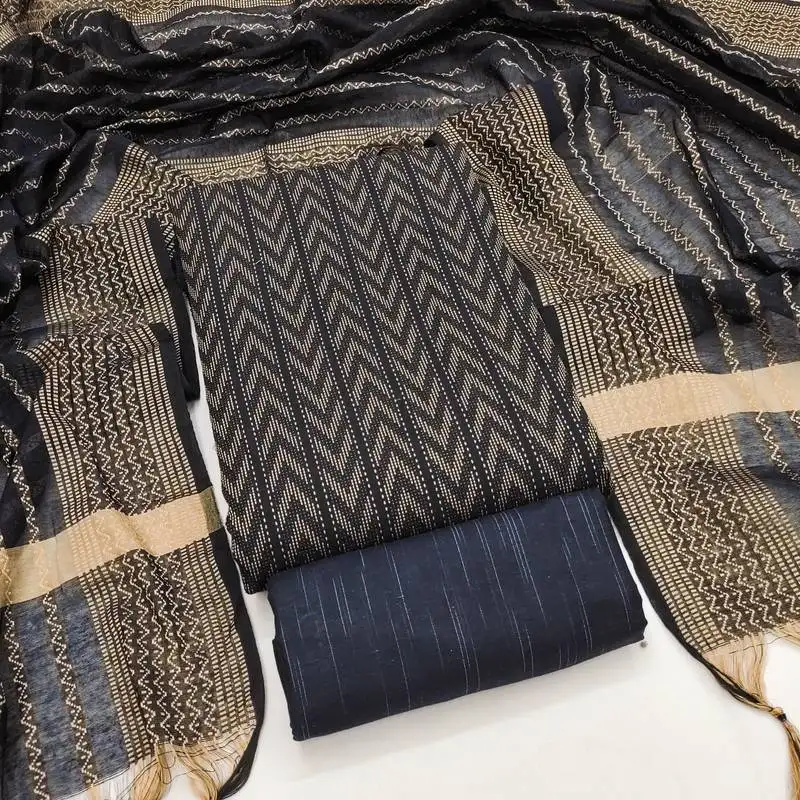 Women's blue unstitched weaving cotton jacquard dress material (gngr50123blu)