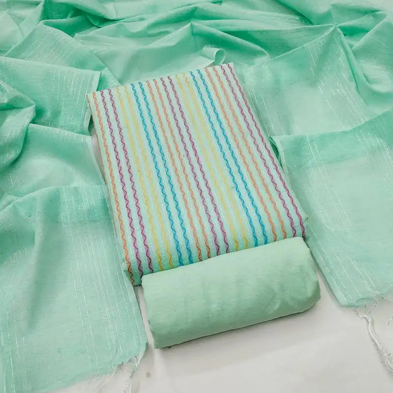 Women's sea green unstitched weaving cotton jacquard dress material (gngr50122sgn)