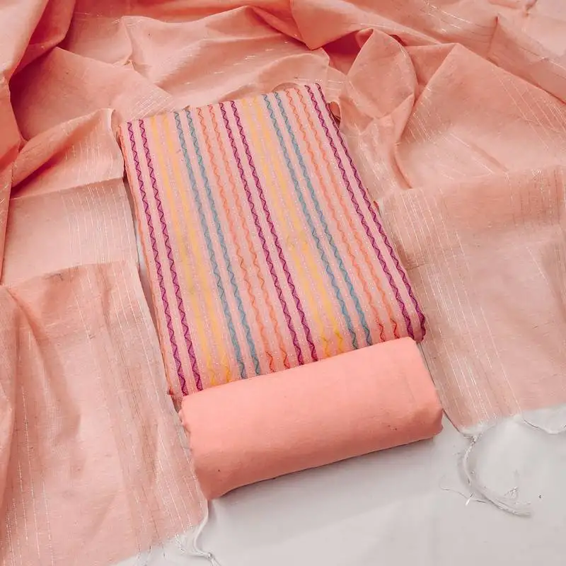 Women's peach unstitched weaving cotton jacquard dress material (gngr50122pch)