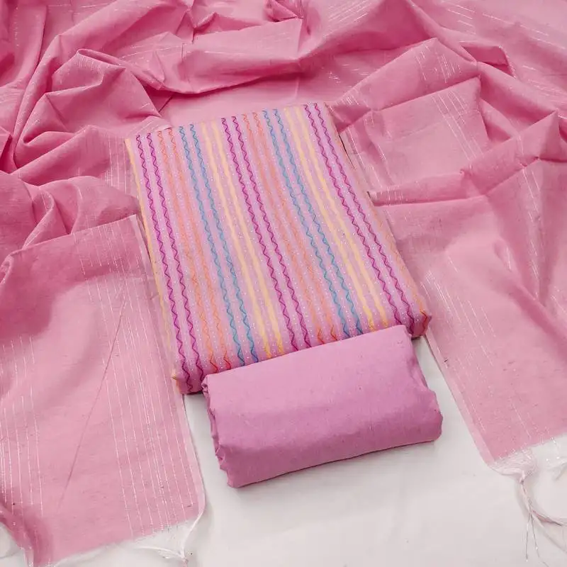 Women's pink unstitched weaving cotton jacquard dress material (gngr50122pnk)