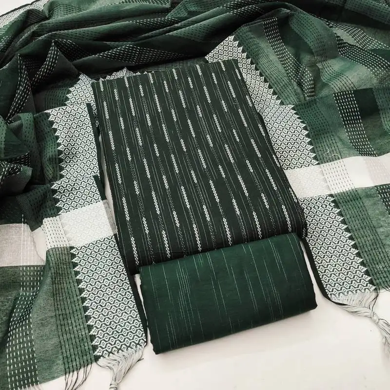 Women's green unstitched weaving cotton jacquard dress material (gngr50119grn)