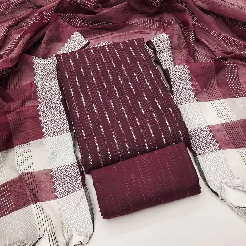 Women's maroon unstitched weaving cotton jacquard dress material (gngr50119mrn)