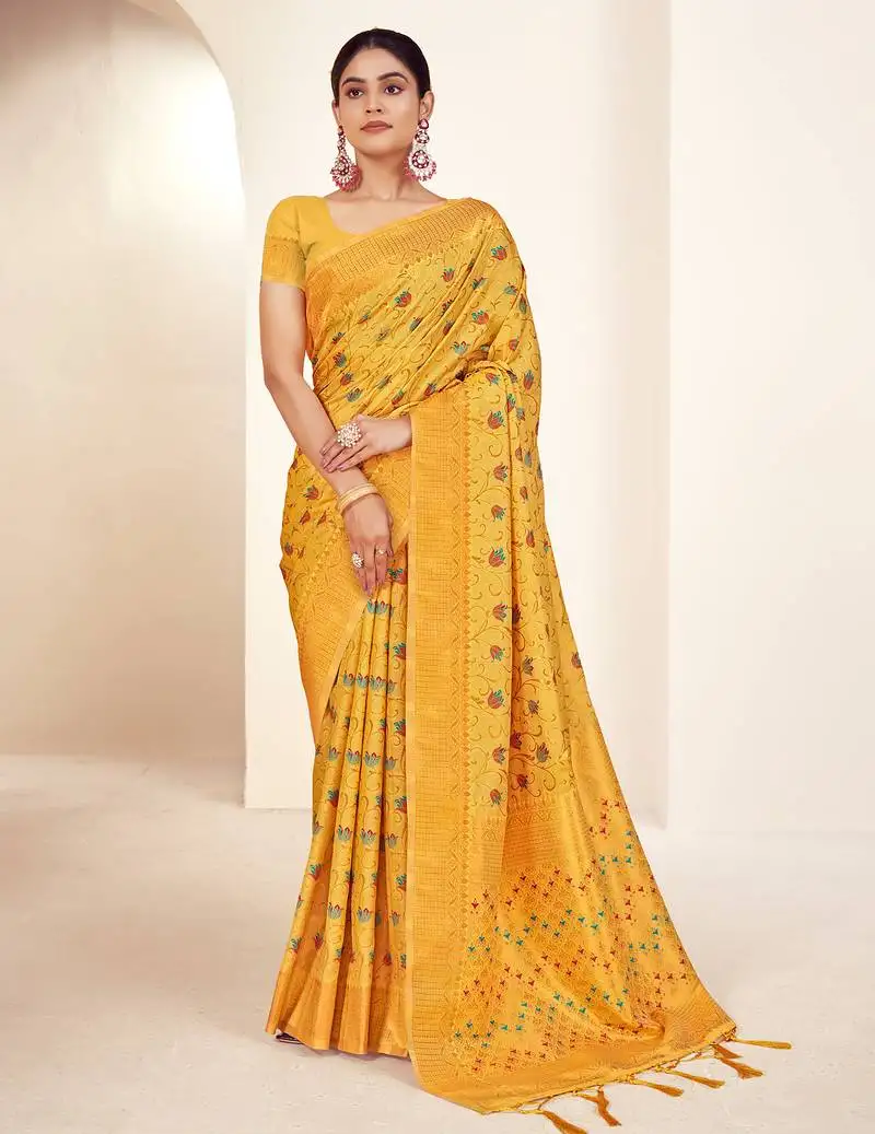 Yellow woven work traditional saree