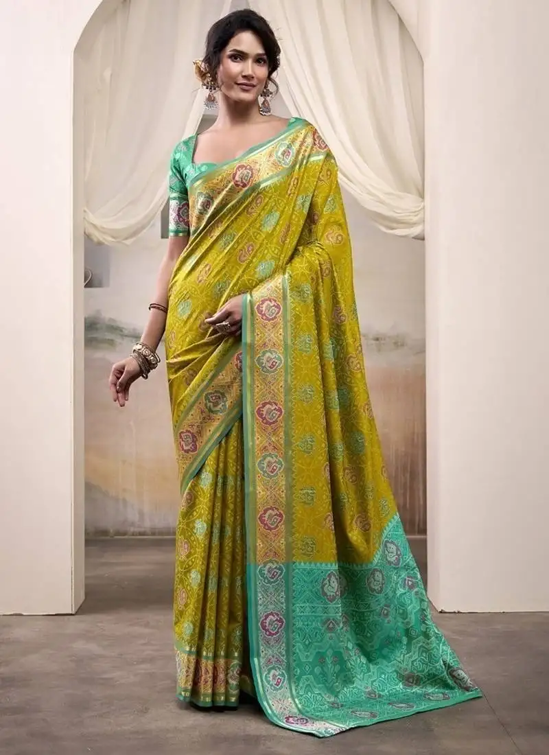 Olive & green patola silk blend festival wear saree