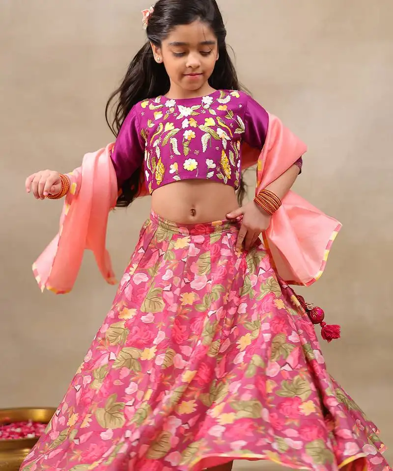 Purple printed chanderi lehenga