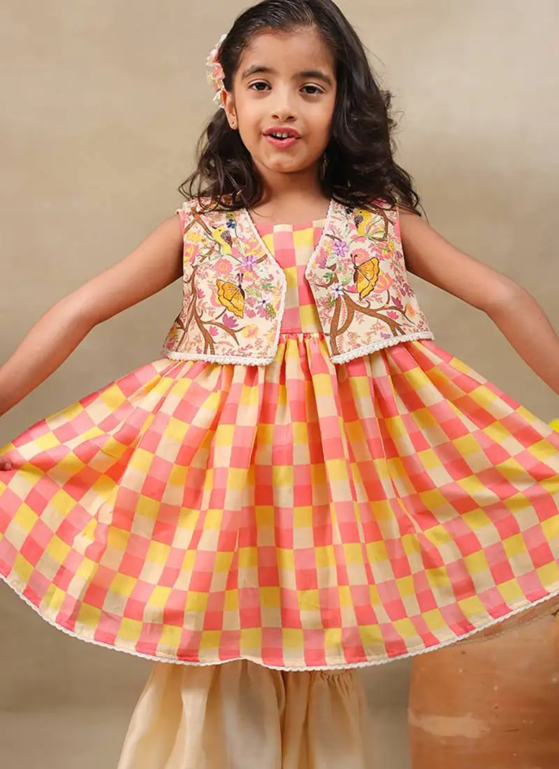 Yellow printed chanderi kurta set