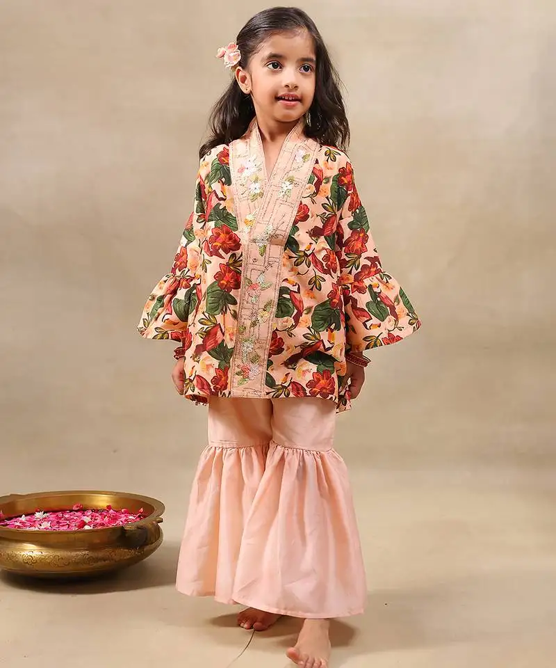 Multicolor printed chanderi kurta set