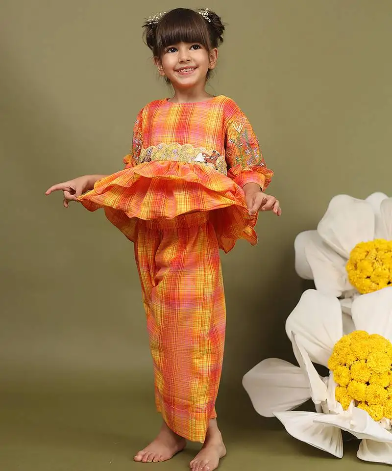 Multicolor plain cotton co ord set