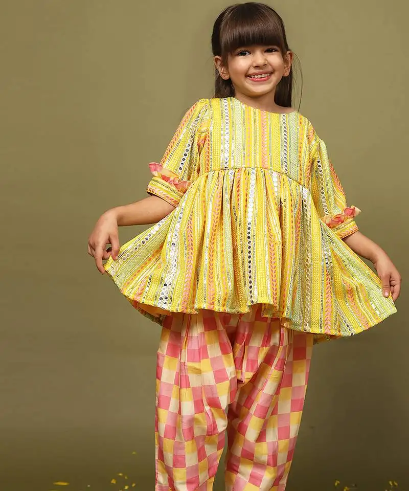 Yellow plain georgette co ord set