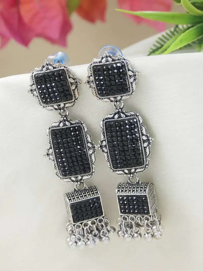 Ethnic silver oxidized indian wedding bollywood boho earrings for women