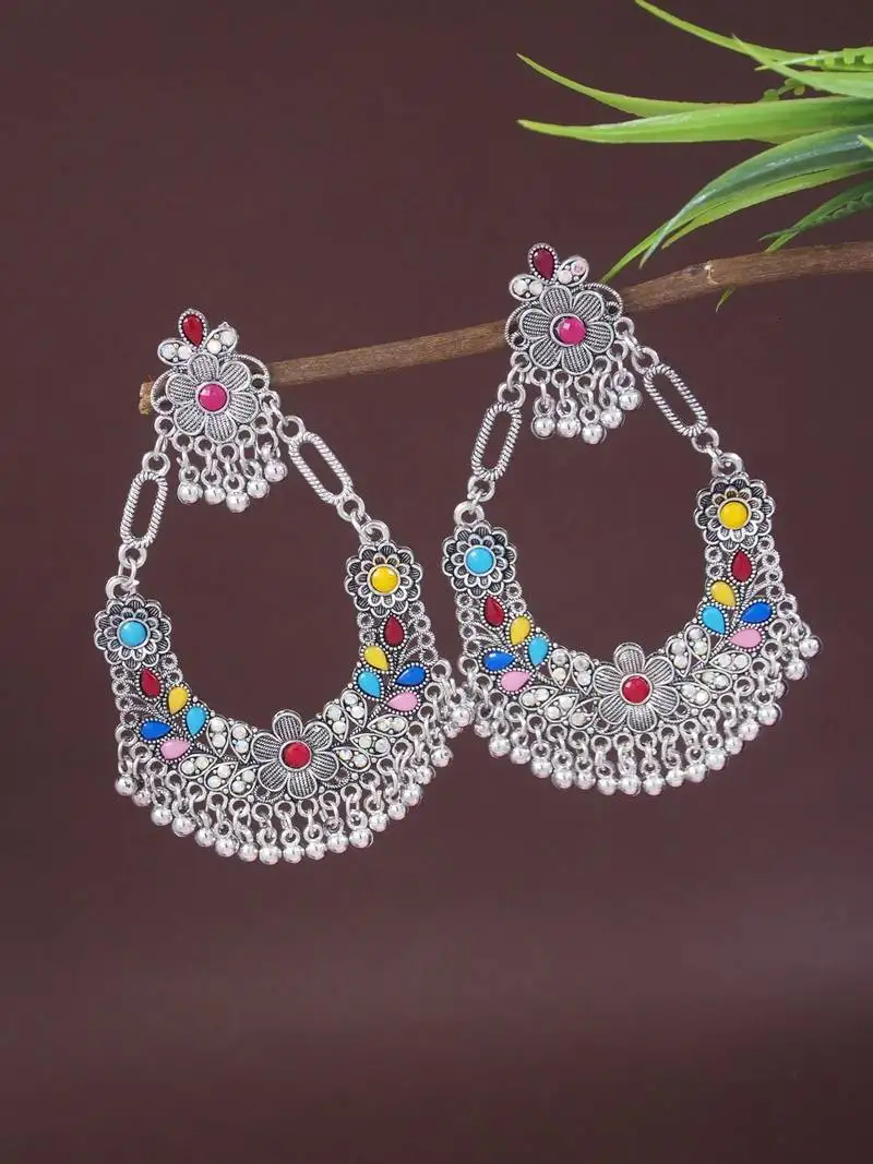 Indian wedding bollywood silver oxidized afghani style dangle earrings for women (e3323oxmul)