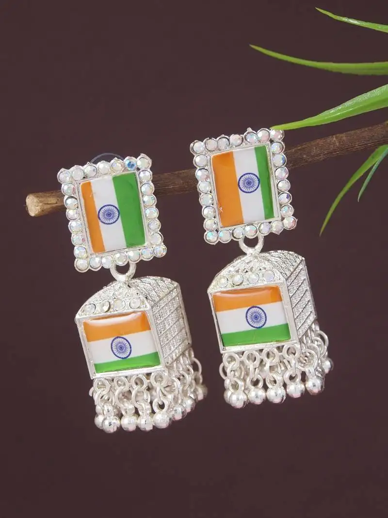 National flag ethnic jhumka earrings for women