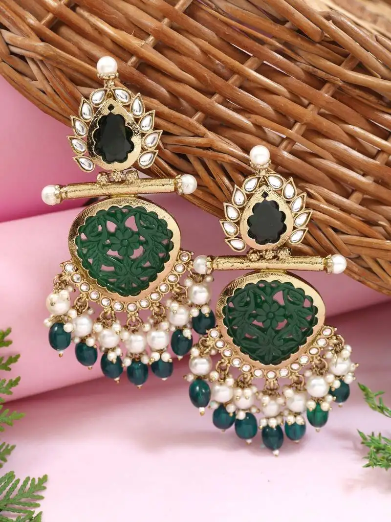 Traditional kundan & pearl style dangle earrings for women