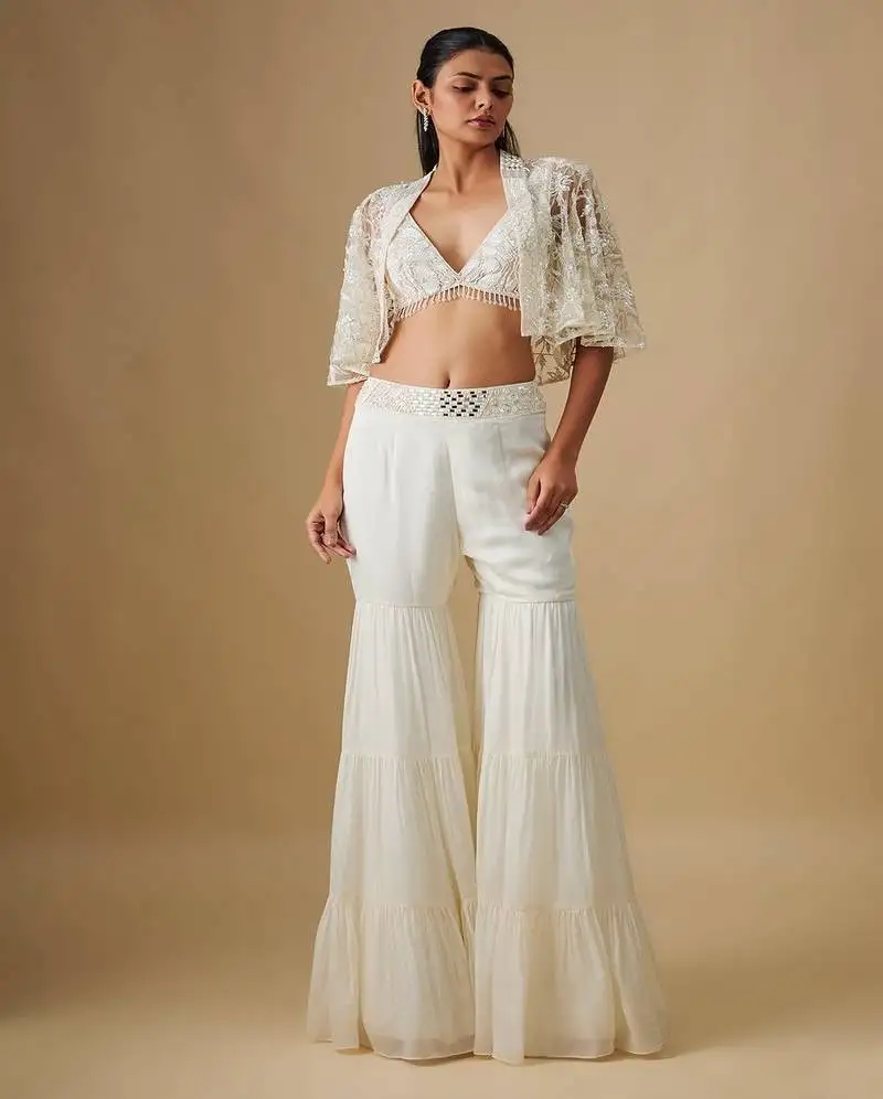 Ivory embroidered satin cape set