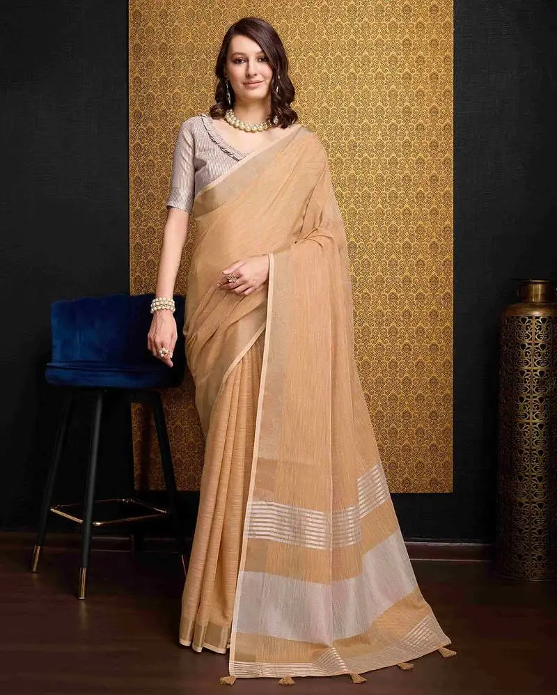 Light beige linen saree with unstitched blouse