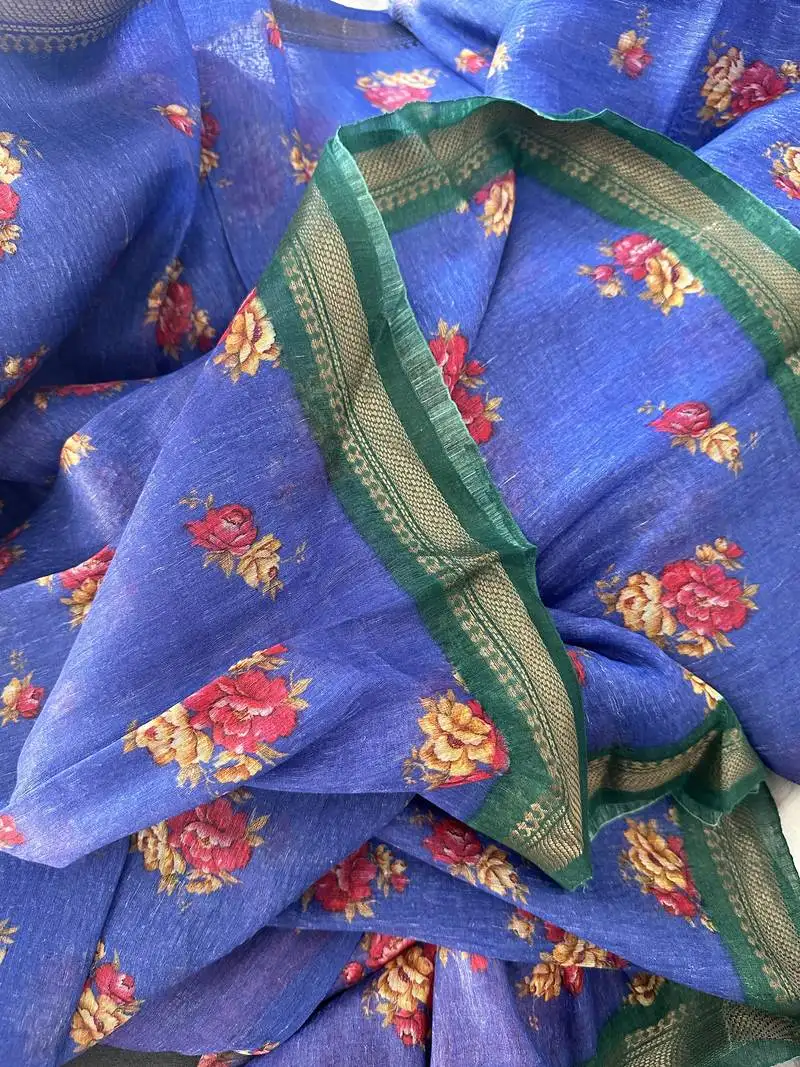 Digital printed handloom silk linen saree