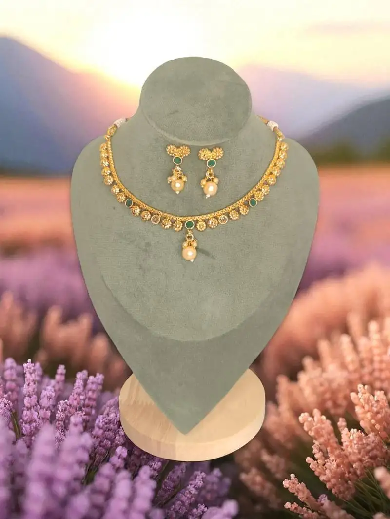 South indian jewllery brass necklace set for women | antique gold plated bridal jewelry with earrings |