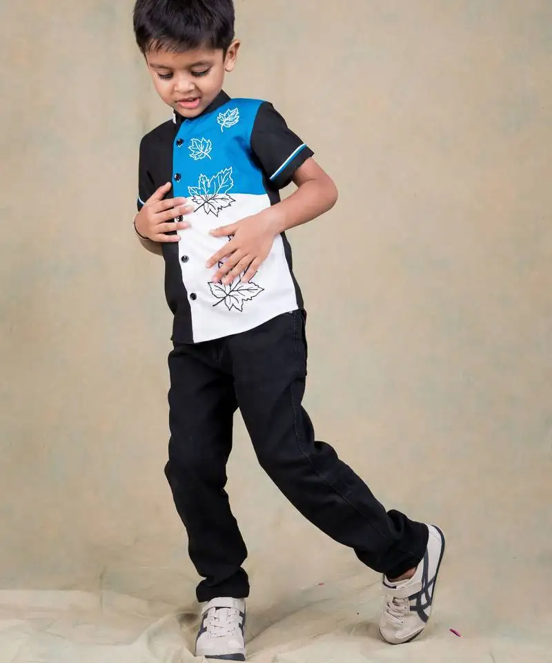 Multicolor embroidered cotton shirt