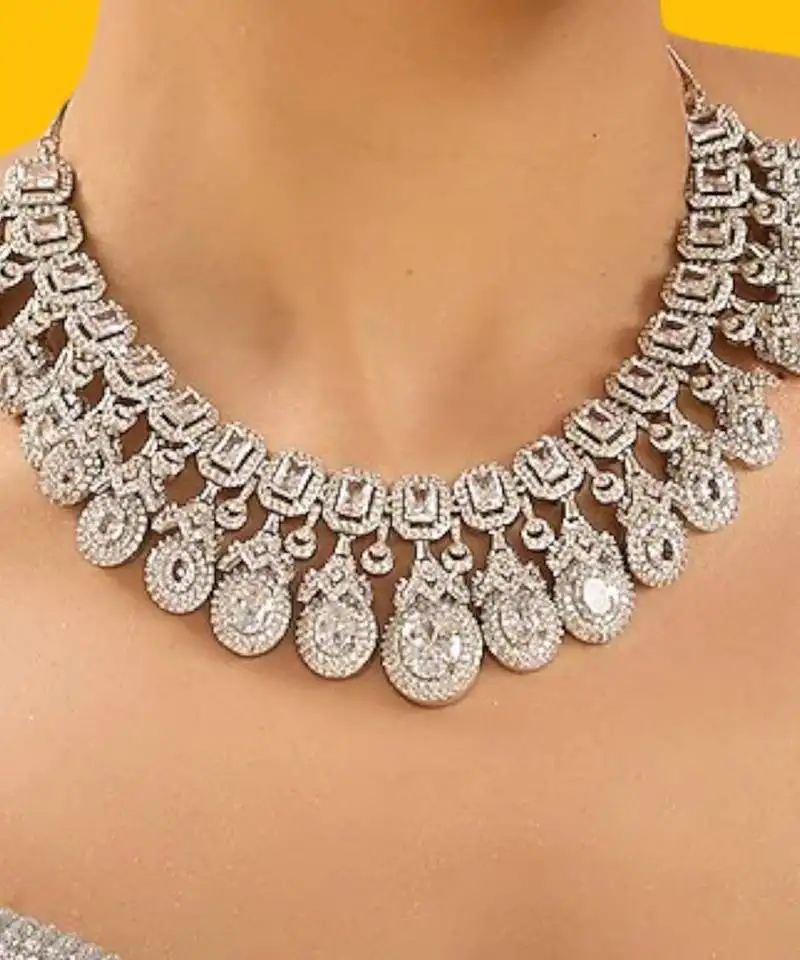Silver plated kundan necklace set