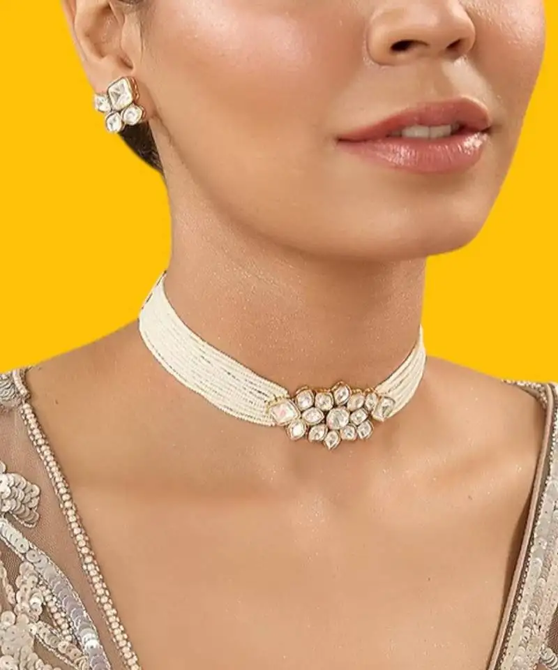Gold plated pearl choker necklace set