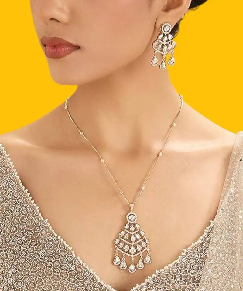 Gold plated silver kundan necklace set